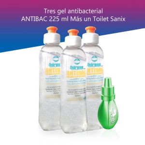 Tres gel antibacterial ANTIBAC 225 ml más un toilet sanix